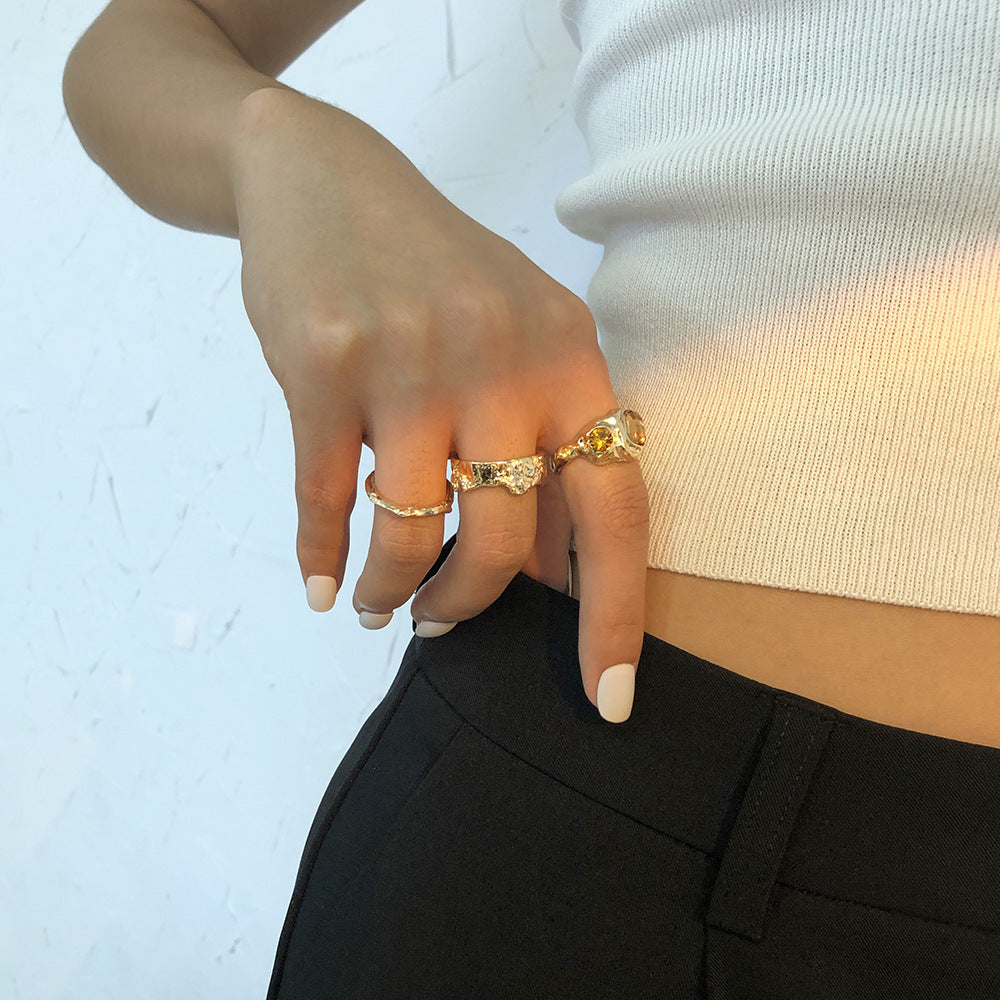 Alloy Ring Set With Textured Niche Design Contemporary