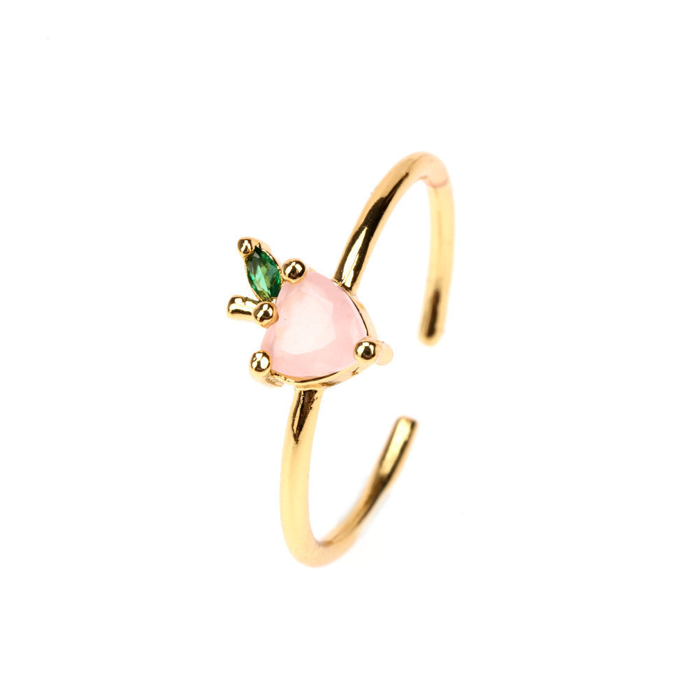 Fruit Zircon Copper Ring for Women Cute Design with Apple Watermelon Cherry Strawberry Grape Pineapple Peach Pine