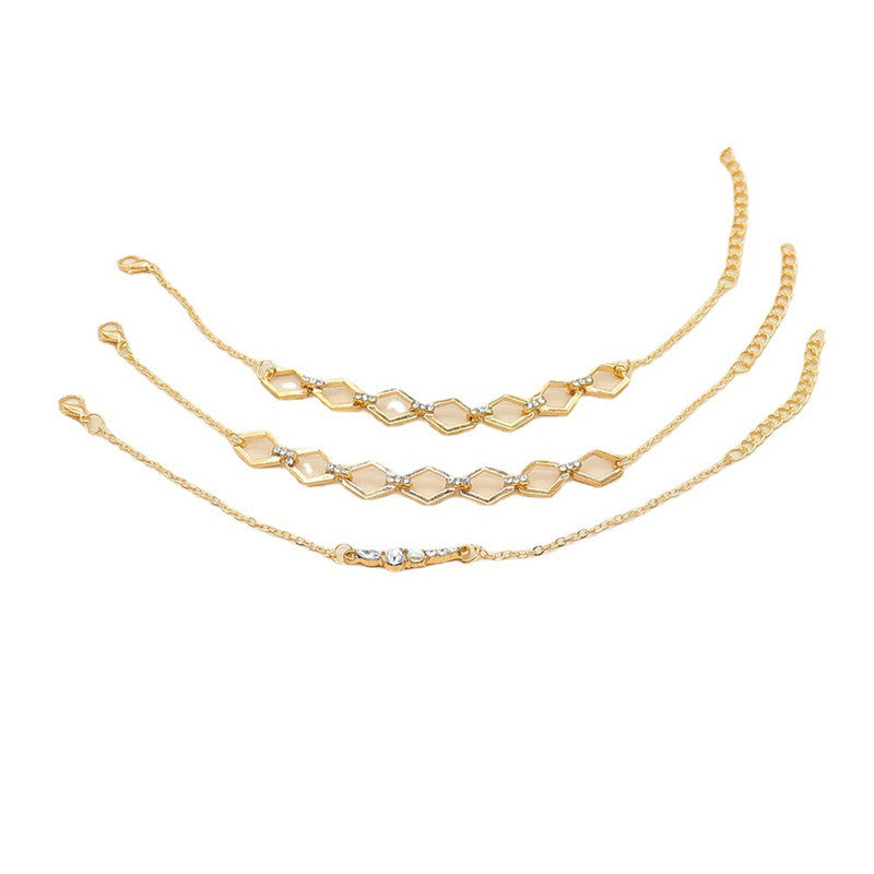 Womens Geometric Rhombus Chain Bracelet Set Electroplated Alloy Fashion Jewelry Diamond Studded European Design