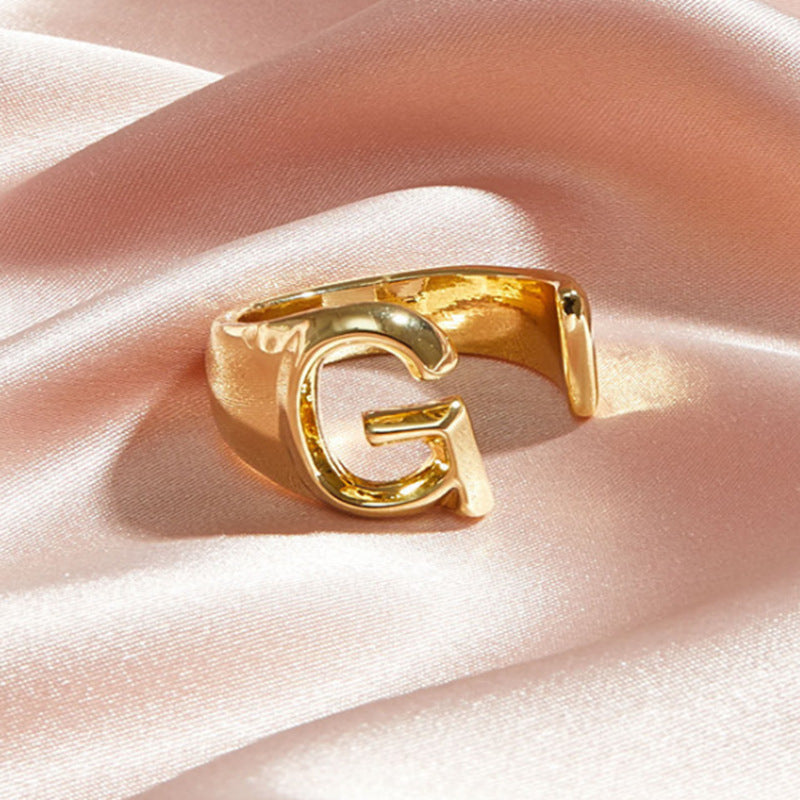 Gold Alloy Letter Ring For Women Initial Alphabet Ring Electroplated Simple Fashion Jewelry Gift For Daily Wear Style