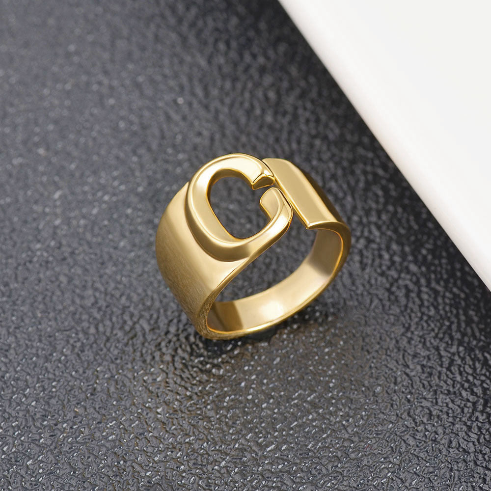 Womens Initial Letter Copper Ring With Gold Inlay A To Z Alphabet Ring For Her Birthday Gift Ideal For Girls And Women