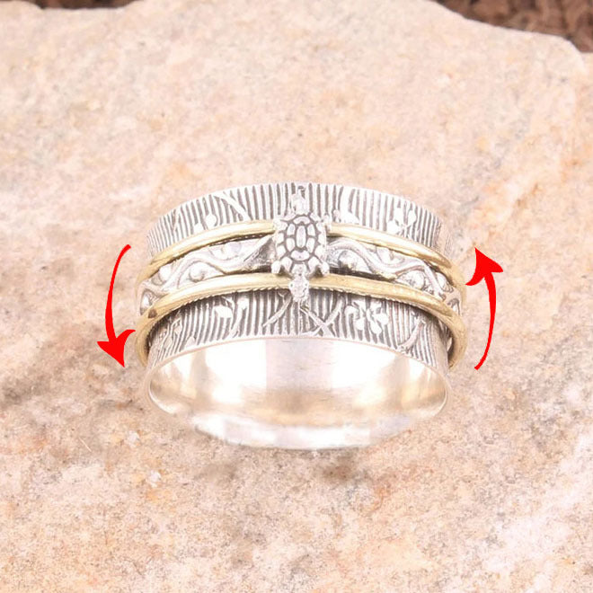 Retro Electroplated Two Tone Rotatable Turtle Stripe Ring Unisex Alloy Size No7 No8 No9 No10 No11 No12 No7 No8