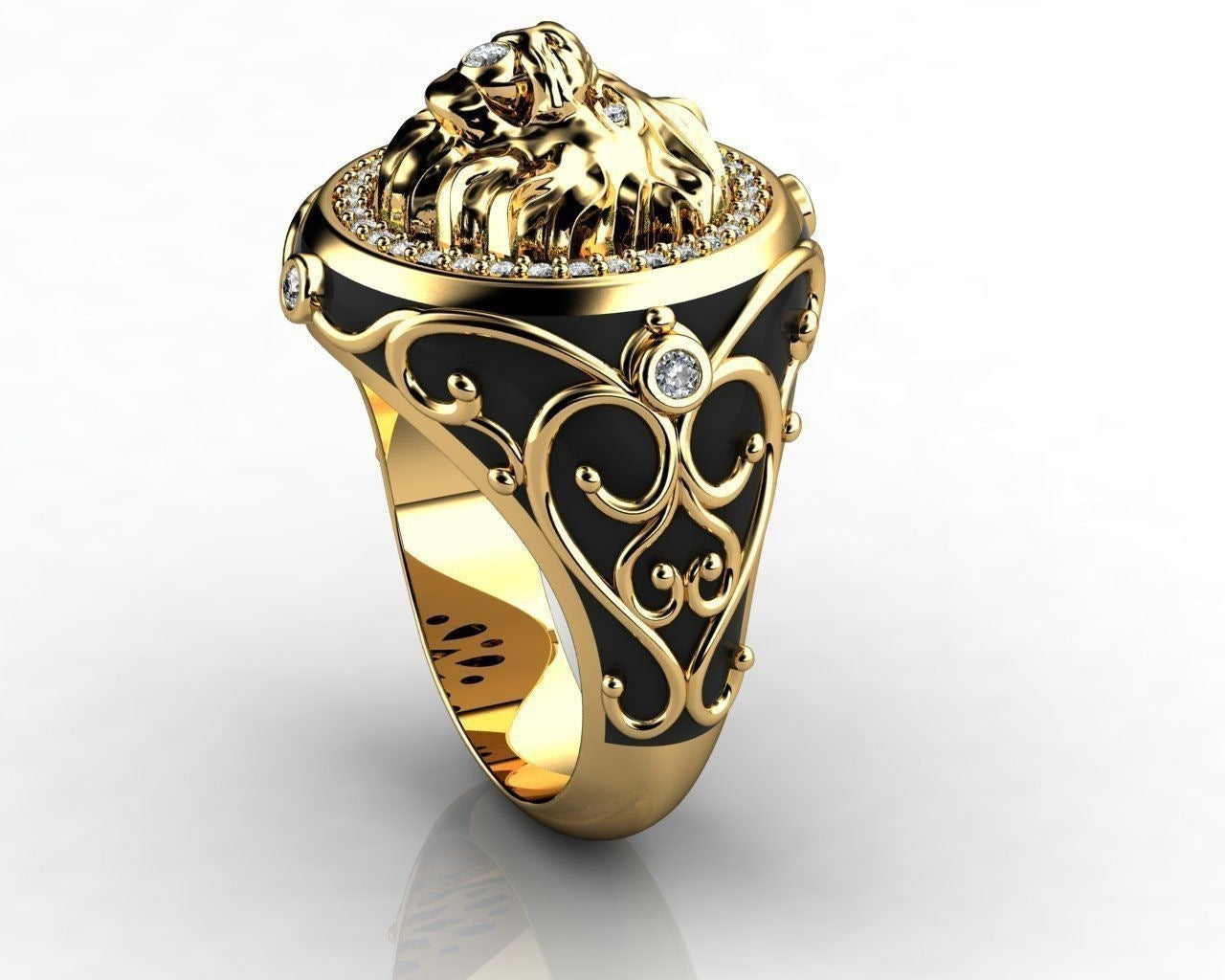 Lion Ring Unisex Zircon Rhinestone Jewelry Yellow Gold Copper Animal Fashion Statement Durable For Quick Style