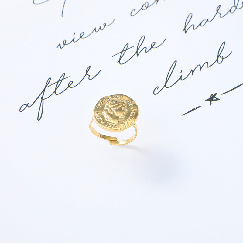 Womens Golden Retro Adjustable Ring Stainless Steel Irregular Design Diameter 43 mm 25 mm Width European Style