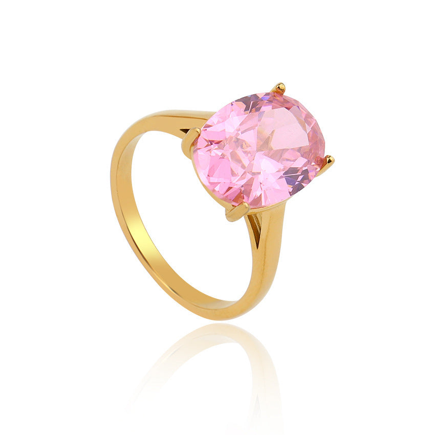 Unisex Stainless Steel Ring With White And Pink Diamond Accents Jewelry Gift For Men And Women For Him And Her