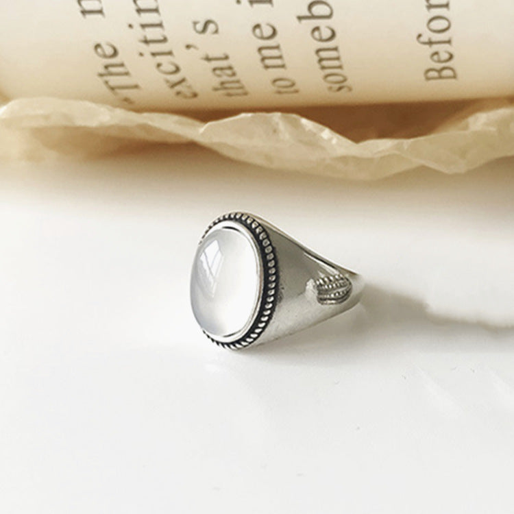 Adjustable Vintage Silver White Agate Ring for Everyday Wear