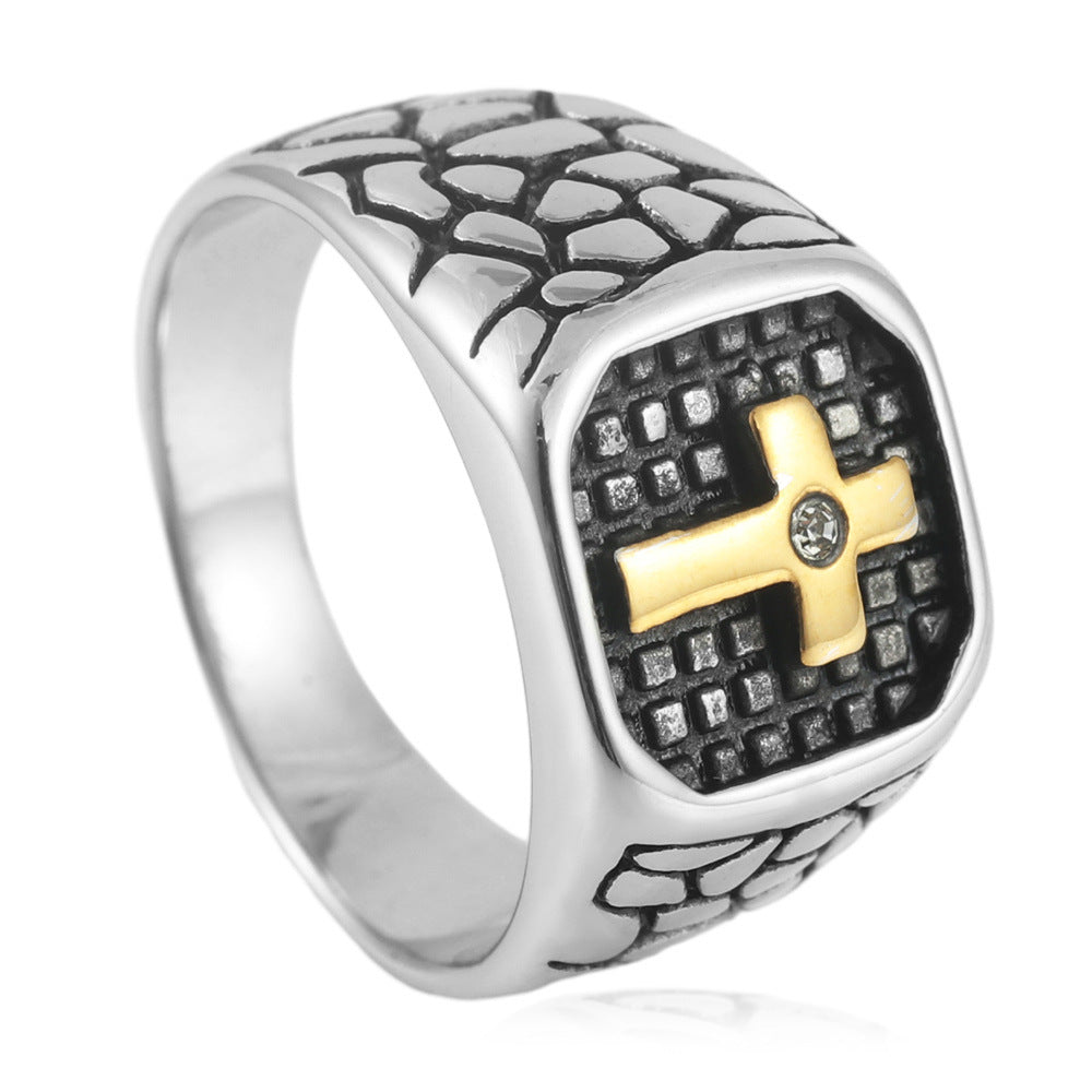 Men Retro Cross Ring Titanium Steel Durable Fashion Jewelry Statement Band For Everyday Wear Unisex Cross Ring Style