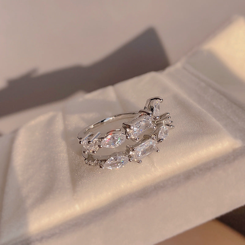 Womens Adjustable Double Layer Copper Ring Geometric Style Korean Fashion Jewelry Silver Copper Ring For Women