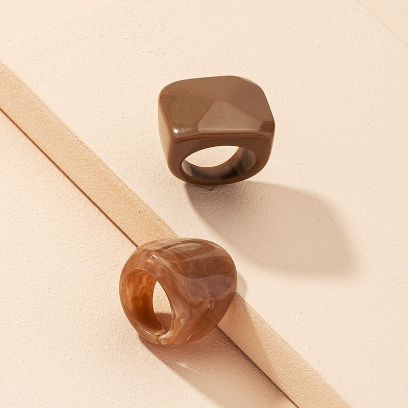 Unisex Acrylic Ring Set Bold Resin Jewelry Exaggerated Drop Shape Rings Haze Blue And Emerald Green Statement Accessory