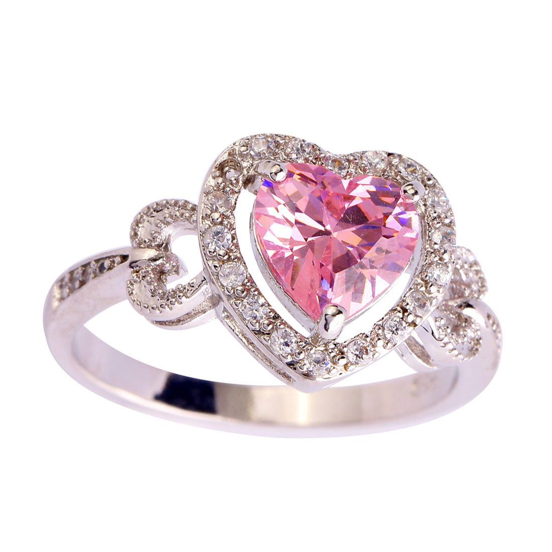 Womens Fashion Trend Electroplated Zircon Ring Copper Platinum Plated Pink Colorful Style Fashion Simplicity Ring