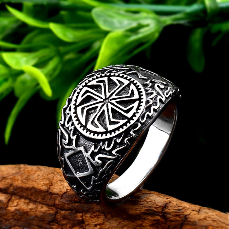 Mens Retro Titanium Steel Ring Geometric Design Durable Metal Ring Ring For Men European Inspired Gift For Him