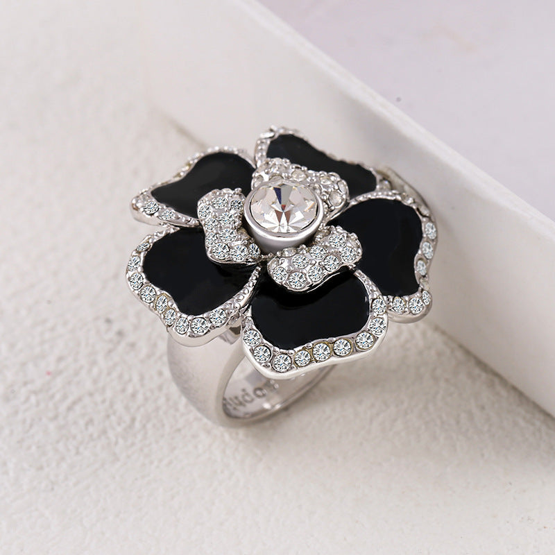 Womens Flower Exaggerated Copper Ring Statement Jewelry For Parties And Daily Wear Black Color Sizes 5 6 7 8 10 11
