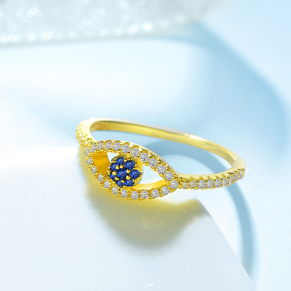 Womens Sterling Silver Eye Ring with K Gold Plating and Zircon Inlay for Women Fashion Jewelry Band Ring 1 5mm