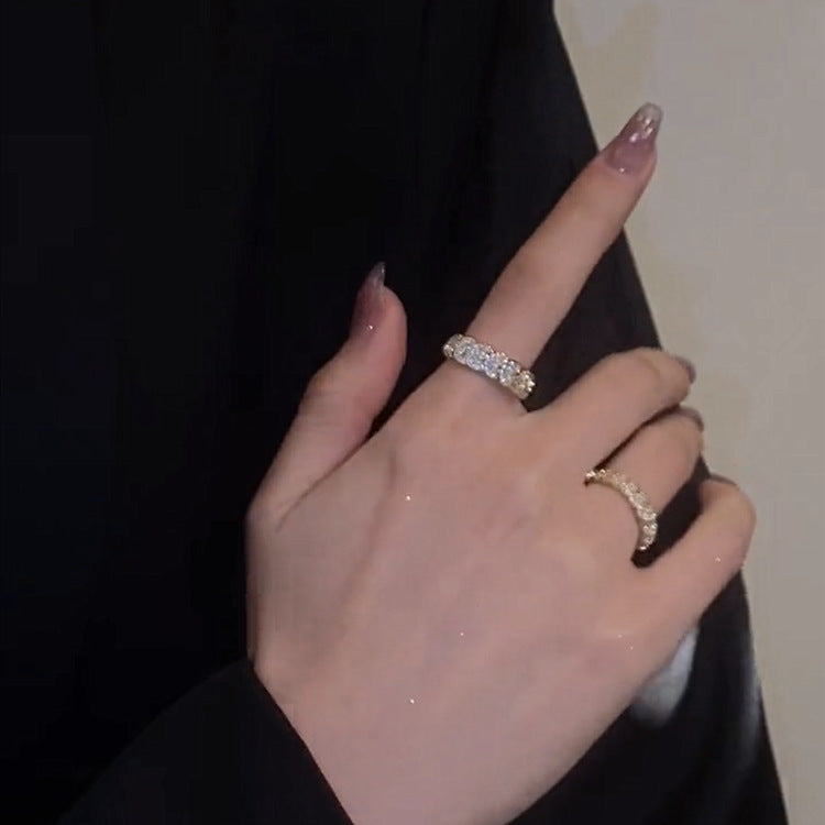 Womens Zircon Ring Gold Plated Copper Geometric Wave Scale Coin Inlay Adjustable Fashion Jewelry Elegant Everyday Wear