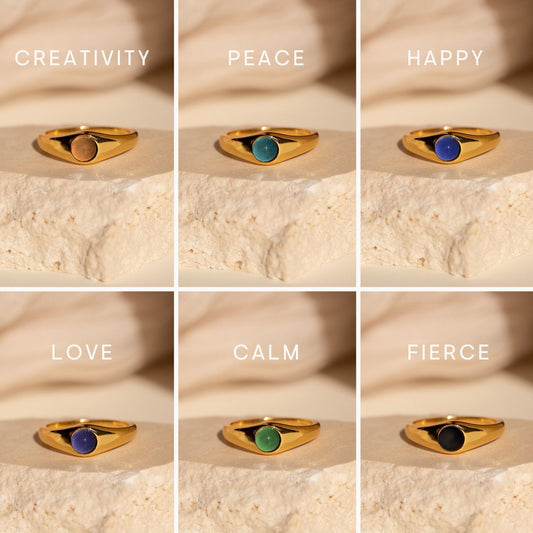 Womens Natural Stone Gradient Adjustable Ring Titanium Steel 18K Gold Vacuum Plated Geometric Fashion Jewelry Gift