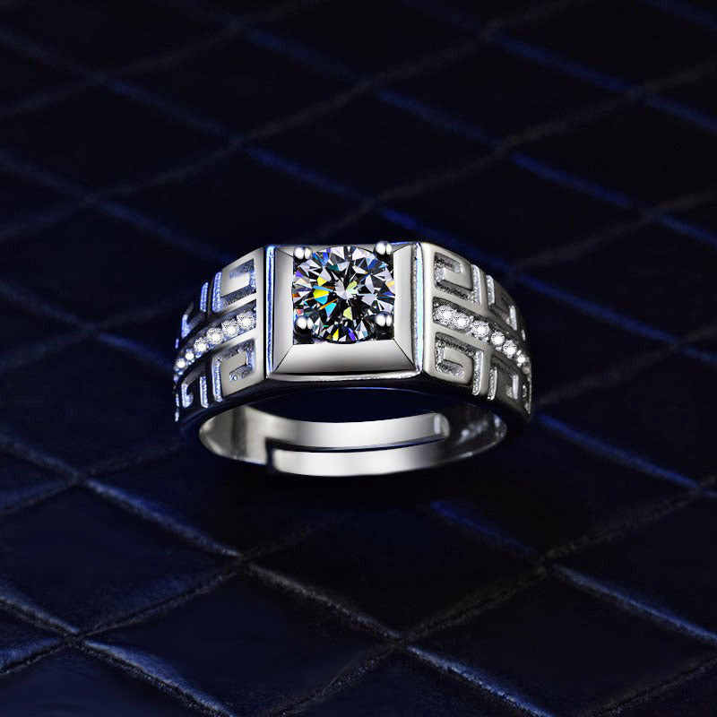 Couple Ring Set Geometric Silver Matching Bands Adjustable Opening Promise Rings Engagement Wedding Gift For Him