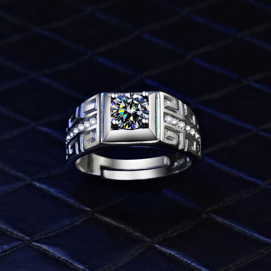 Couple Ring Set Geometric Silver Matching Bands Adjustable Opening Promise Rings Engagement Wedding Gift For Him