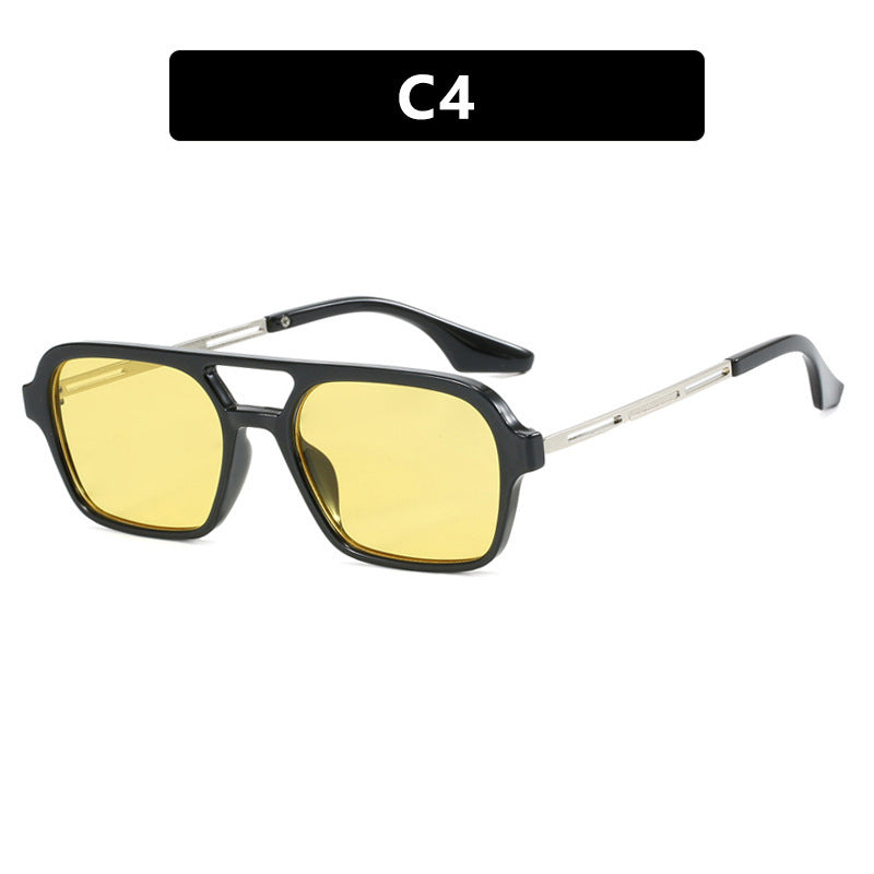 Mens Retro Square Frame Sunglasses Sun Protection PC Material Punk Fashion Eyewear Leopard Blue Lens Gray Film