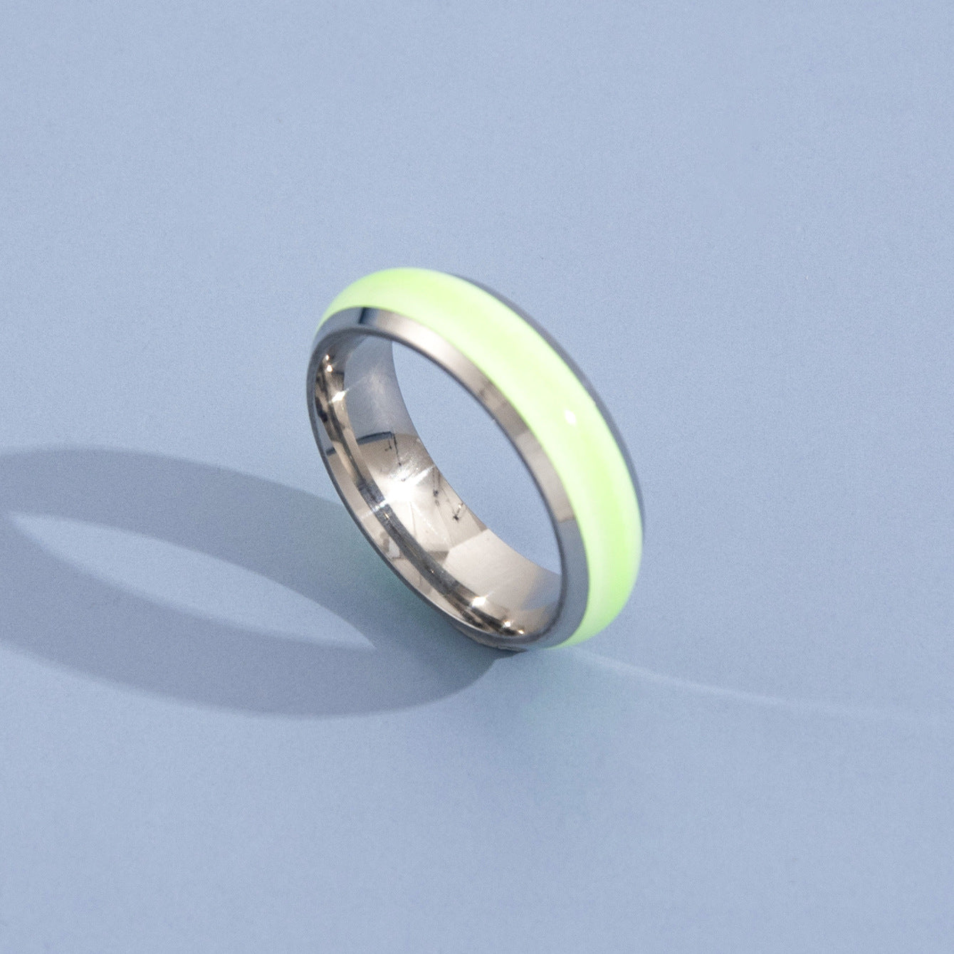 Stainless Steel Luminous Ring Retro Geometric Emerald Green Gem Index Finger Ring Fashion Jewelry Gift For Her