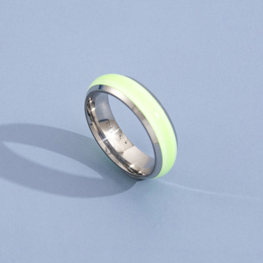 Stainless Steel Luminous Ring Retro Geometric Emerald Green Gem Index Finger Ring Fashion Jewelry Gift For Her