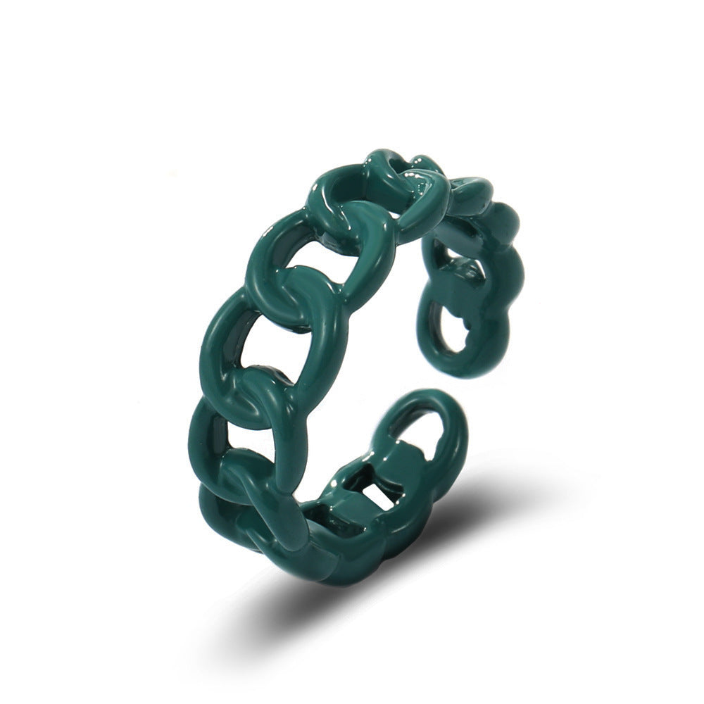 Geometric Design Adjustable Ring Alloy Electroplated Retro Metal Ring For Women Blue Green Fashion Jewelry Accessory