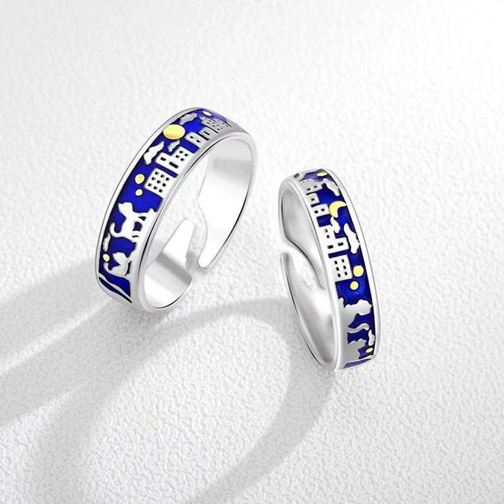 Couple Rings Men Womens Animal Sign Design Copper Plated Jewelry Gift Durable Anniversary Ring Set For Couples