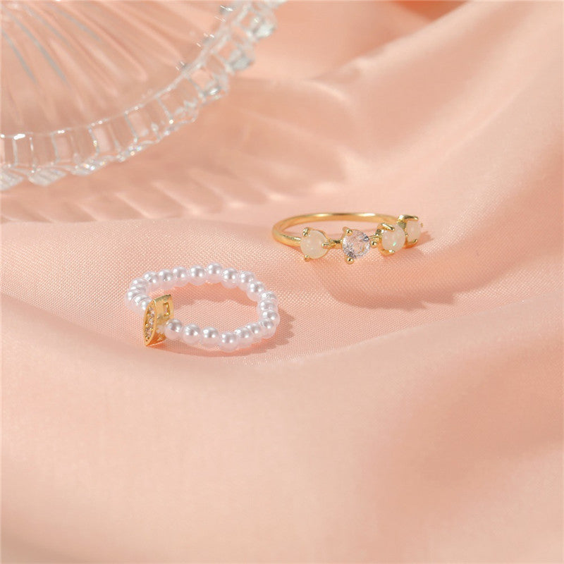 Diamond Rice Bead Ring Set Two Piece Copper Rings Geometric Design Korean Style Fashion Jewelry Timeless Shine