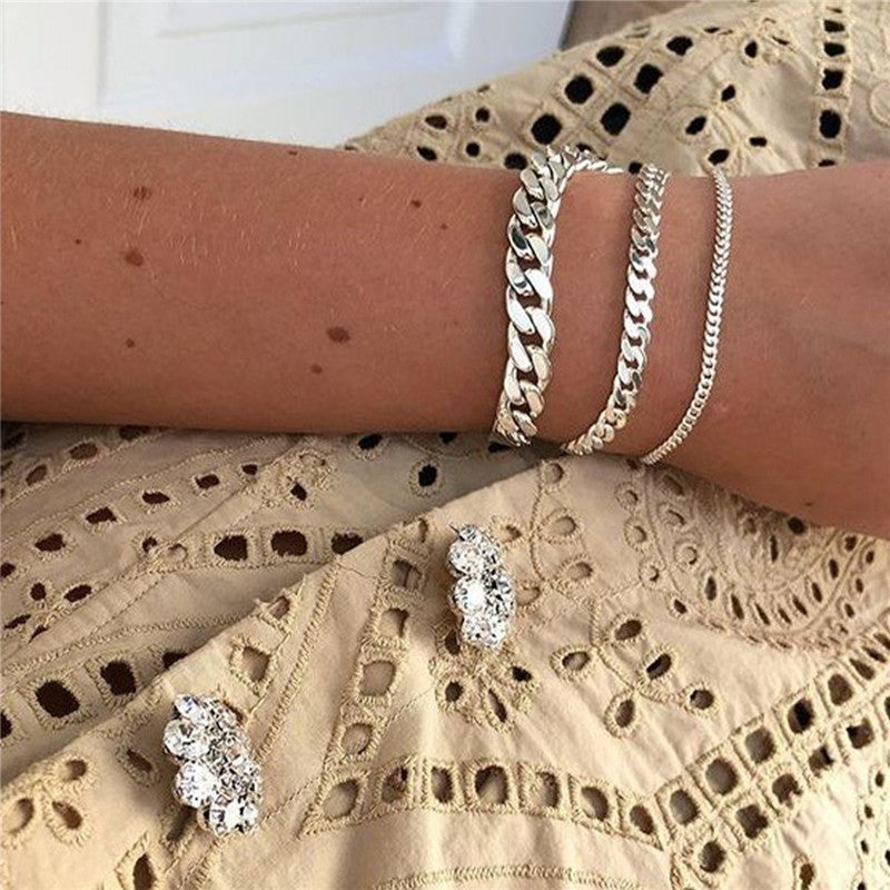 Geometric Bracelet Set For Women Alloy Electroplated Bangle Bracelets Three Piece European Style Jewelry Collection
