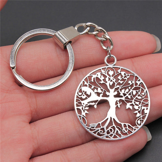 Tree Of Life Keychains Geometrical Alloy Key Ring Simple Fashion Gift Bag Charm Car Key Decoration Accessories