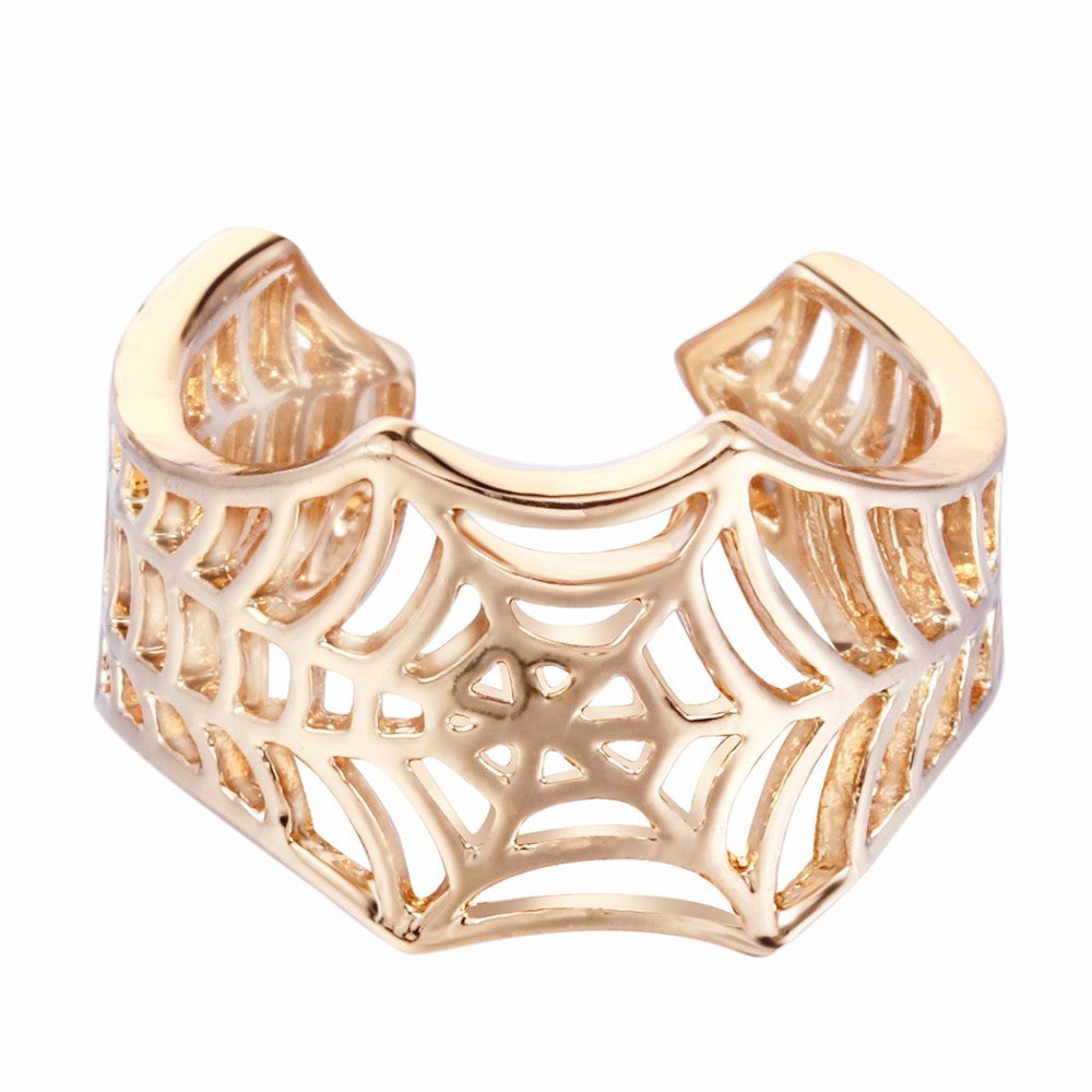 Adjustable Open Ring With Spider Web Cobweb Design In Golden Or Silver Alloy Jewelry Gift Idea For Style Today