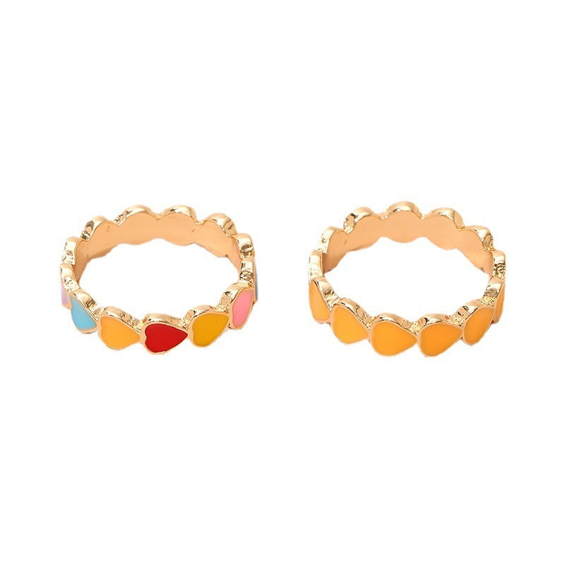 Womens Golden Alloy Ring Set Korean Trendy Lightweight Jewelry Dripping Oil Color Design Gift For Ladies Gifts