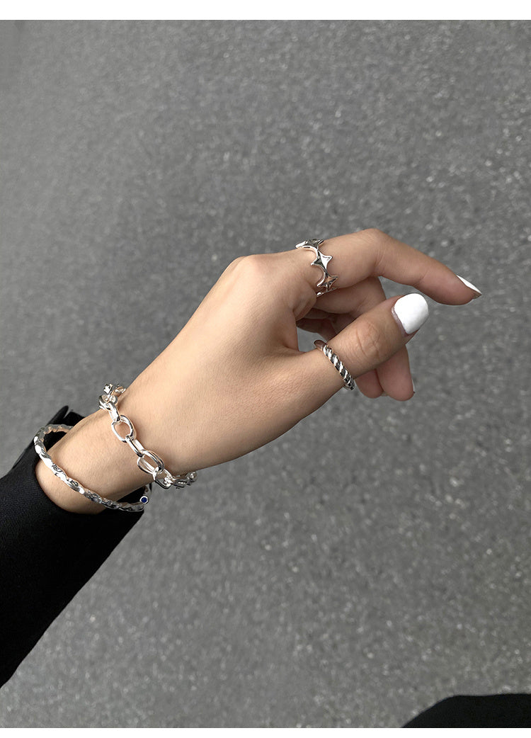 Open End Star Ring Four Eight Pointed Stars Korean Silver