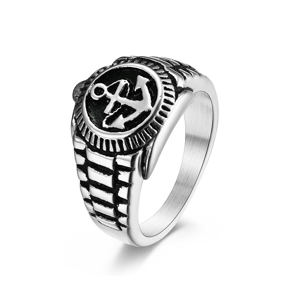 Vintage Geometric Stainless Steel Ring With Gold Plating