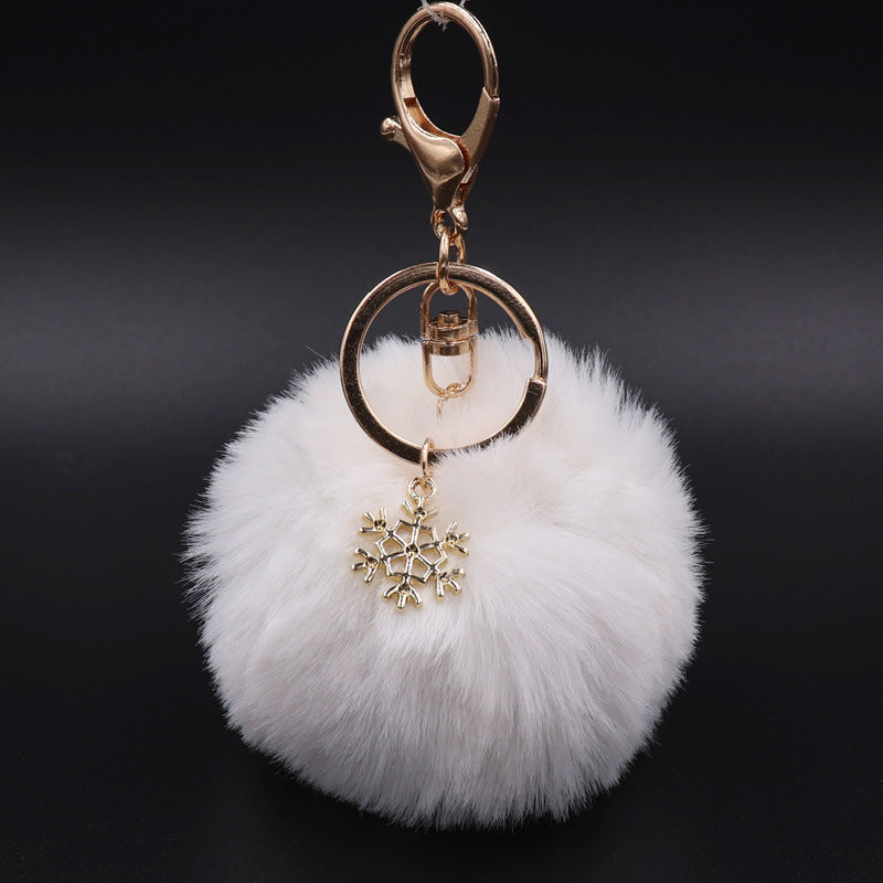 Plush Snowflake Keychain Winter Holiday Decoration Bag Pendant Alloy Keyring Fluffy Snow Ball Charm Gift Ideas