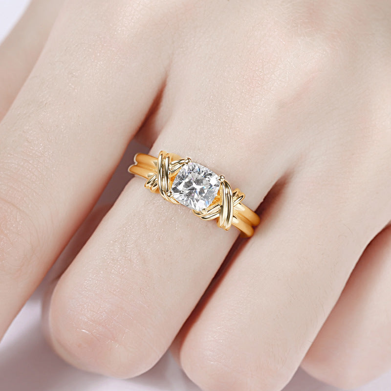 Geometric Alloy Ring With Interwoven Pattern And Zircon Accent White Finish Fashion Jewelry Gift For Her For Daily Wear