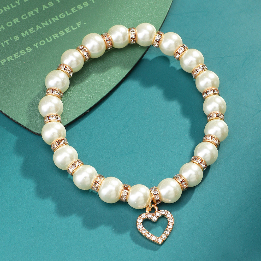 Korean Style Imitation Pearl Bracelet Love Bangle Alloy Spacer Jewelry Gift For Her Fashion Accessory Cute Gem