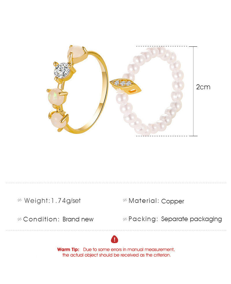 Diamond Rice Bead Ring Set Two Piece Copper Rings Geometric Design Korean Style Fashion Jewelry Timeless Shine