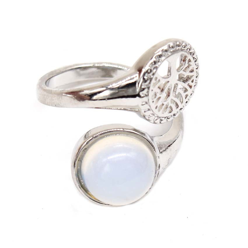 Natural Crystal Round Adjustable Ring Unisex Amethyst Pinkish Green Aventurine Black Agate Turquoise Tiger Eye