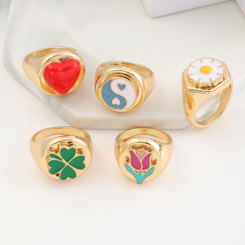 Womens Adjustable Alloy Rings With Drop Design Fashionable Daisy Tulip Gossip And Love Trendy Blogger Inspired