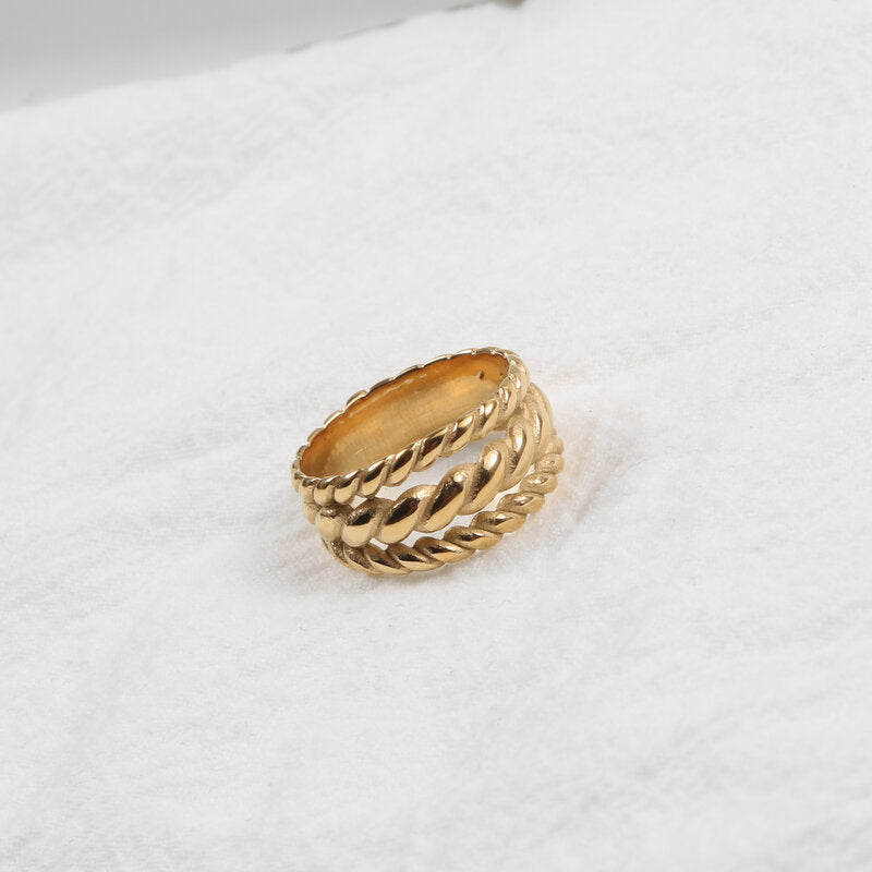 Gold Plated Vintage Wide Ring for Women Titanium Steel