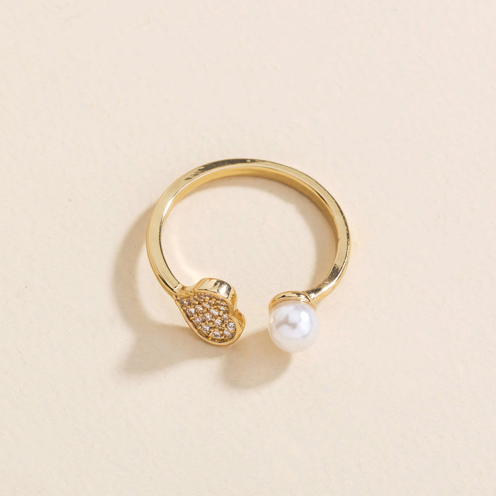 Unisex Copper Ring Micro Set Heart Shaped Split Design Dainty Elegant Gift Accessory for Men Women Grace Modern