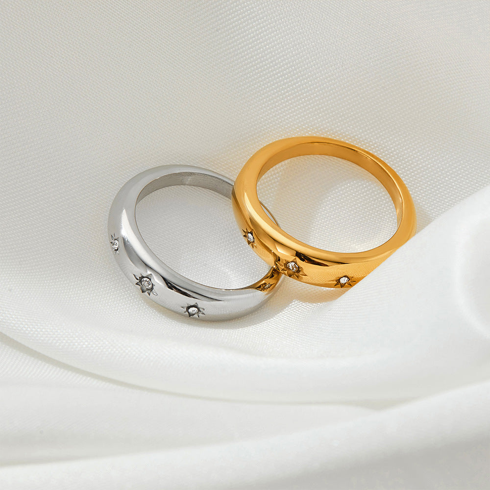 Womens Eight Point Star Ring Stainless Steel Diamond Ring for Women Fashion Electroplated Ring Gift for Her Jewelry Ring for Women Gold and Platinum