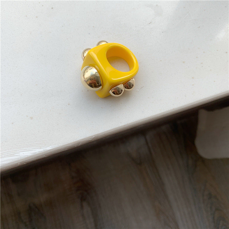 Electroplated Individually Geometric Vintage Metal Ring Ring Cute Acrylic Candy Color Geometric Birthday Womens