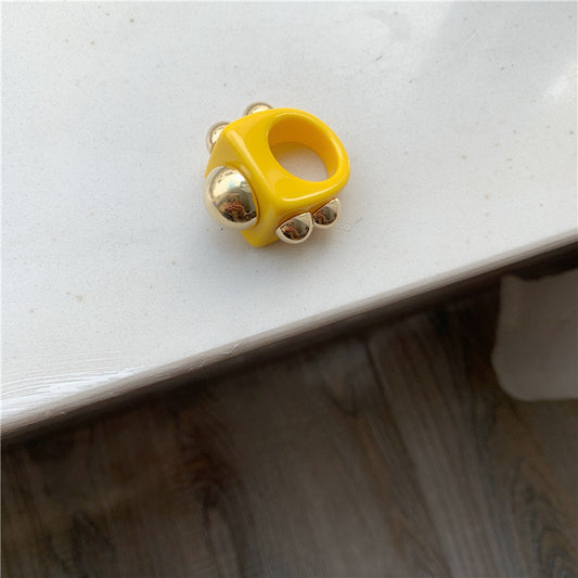 Electroplated Individually Geometric Vintage Metal Ring Ring Cute Acrylic Candy Color Geometric Birthday Womens