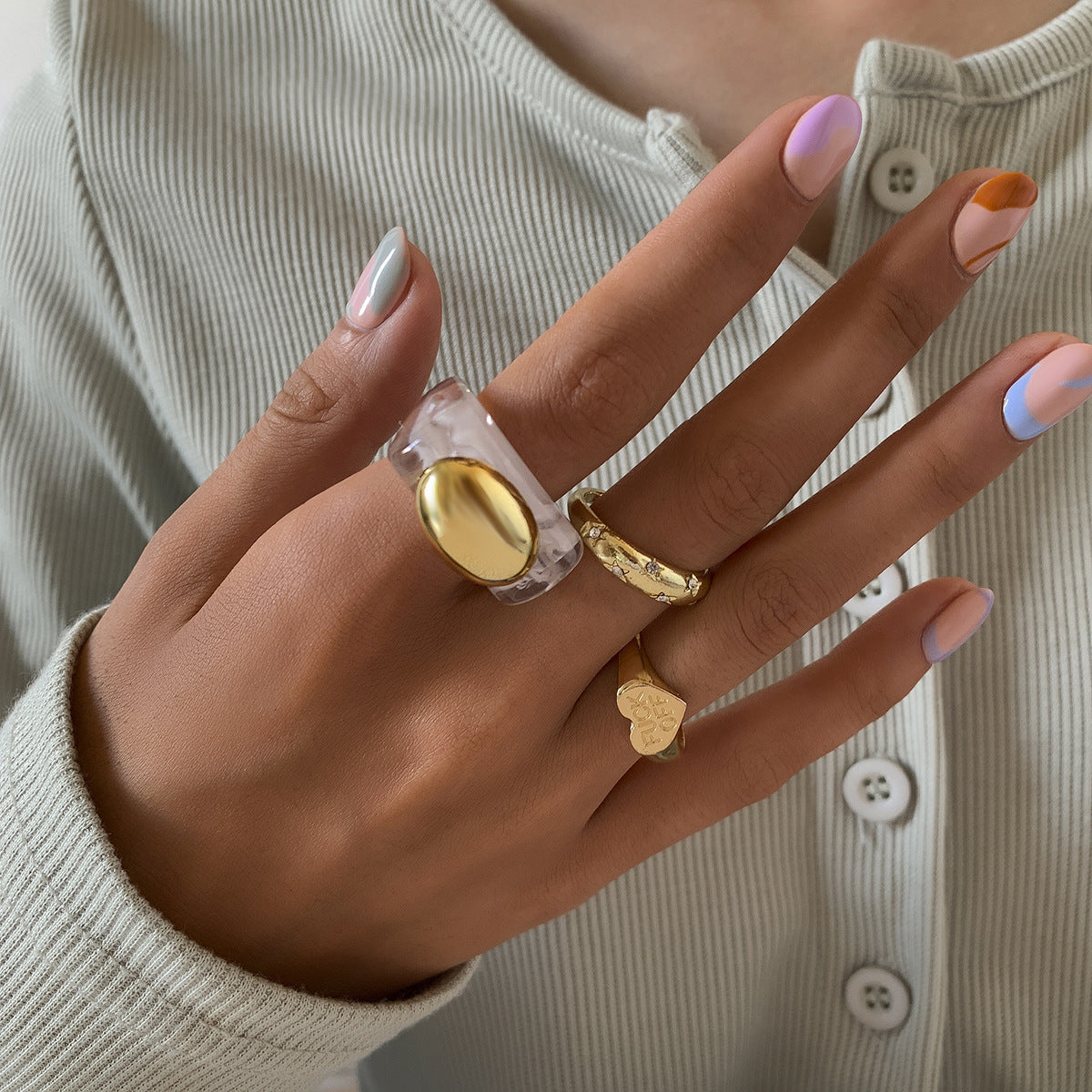 Vintage Heart Ring For Women Girls Acrylic Index Finger Ring Creative Alloy Retro Individually Packed Birthday