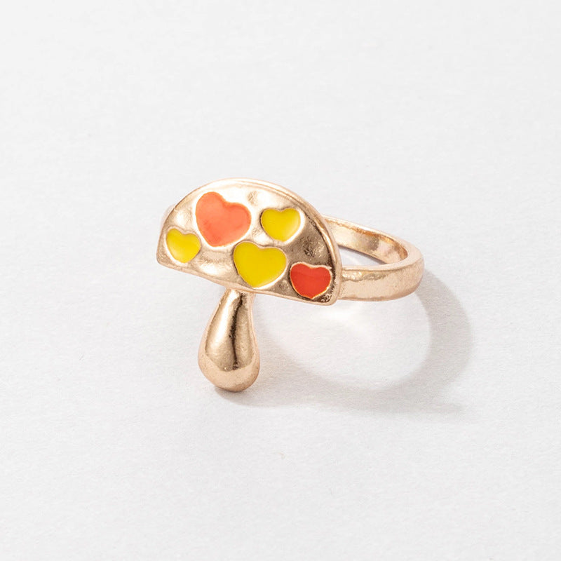 Bohemian Cartoon Ring Dripping Oil Alloy Heart Shaped Ring With Floral Daisy Or And Rainbow Elements For Women