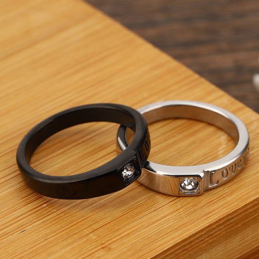 Unisex Stainless Steel Rings For Couples With Zircon Geometry Design Anniversary Gift Promise Rings Black Silver