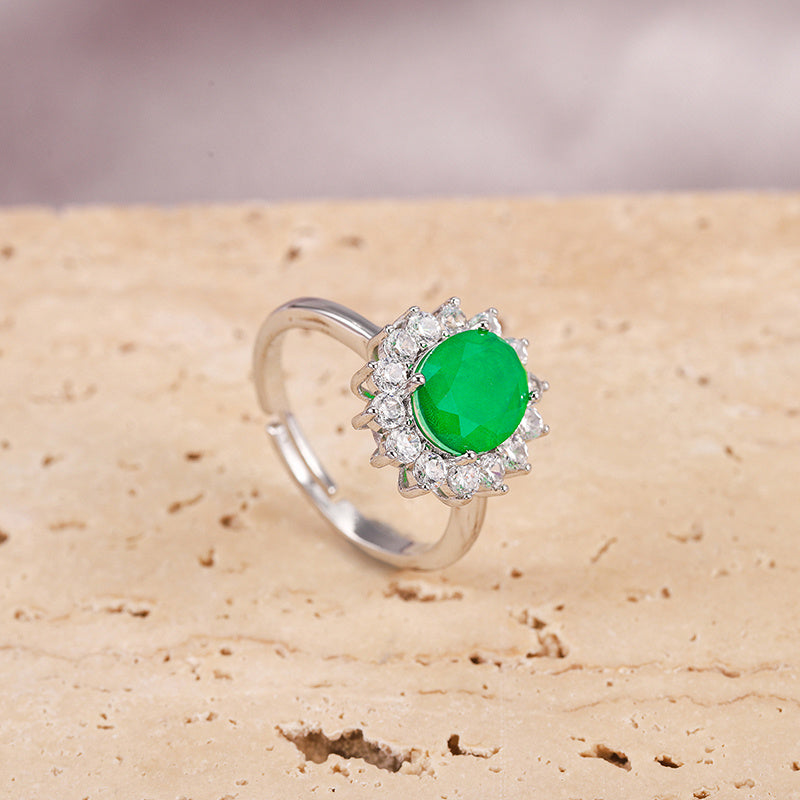 Green Oval Stone Goose Design Ring for Women Jewelry
