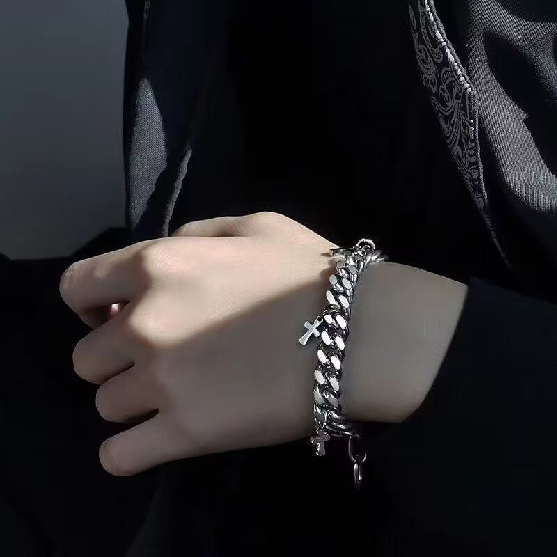 Mens Titanium Steel Cross Bracelet Durable Electroplated Religious Jewelry Everyday Wear Gift Style For Him New