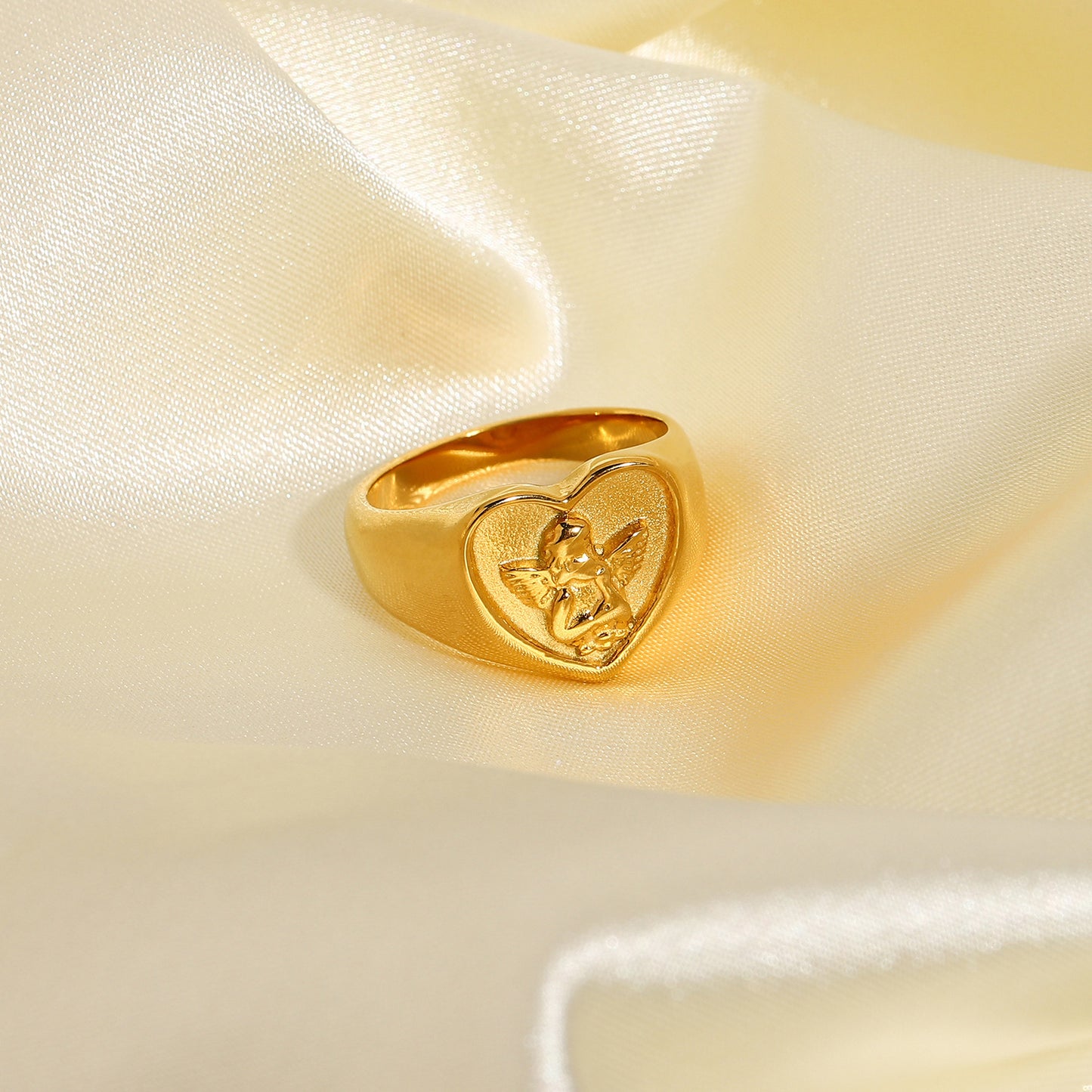 Womens Angel Ring Stainless Steel Six Pointed Star Design With Gold Inlay Jewelry Gift For Her For Daily Style